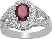 [MOONEYE] Shine Jewel Oval Cut Garnet Cluster Split Shank Halo Wedding CZ Ring In 925 Sterling Silver