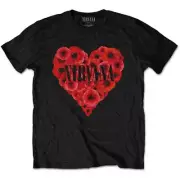 Nirvana Poppy Heart T-Shirt Black New
