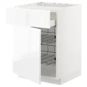 METOD / MAXIMERA base cab f hob/drawer/2 wire bskts, white/Voxtorp high-gloss/white, 60x60x80 cm