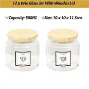12 X 500ML Wooden Lid Glass Jar Kitchen Food Storage Lolly Candy Container
