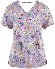 [CDM Plus] Oodles of Poodles Medical Scrub Top, Polyester-Spandex Blend, Sizes S-XXL