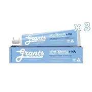 3 x Grants Whitening Natural Toothpaste Whitening + HA 110g Fluoride Free