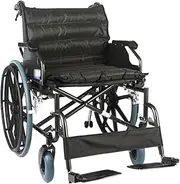 56cm/22in Wide Seat Adults Wheelchair Folding Transport Wheelchair with Soft Cushion Carbon Steel Manual Wheelchair, Support 150kg/300lb