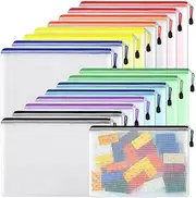 EOOUT 16pcs Mesh Zipper Pouch Document Bag Zip File Folders, Letter Size/A4 Size, for Office Supplies, Travel Storage Bags, 8 Colors