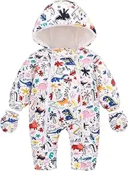 [famuka] Unisex Baby Winter Clothes Hooded Snowsuit Outerwear Onesie with Gloves