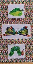23" X 45" Panel Butterfly Caterpillar Leaf Insects Bugs Nature The Very Hungry Caterpillar Eric Carle Chalk-Look Painting-Look Kids Cotton Fabric Panel (3471M)