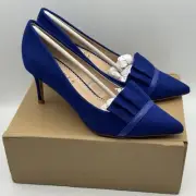 Journee Collection Marek Blue Heels Size 7.5 Pointed Toe Kitten Pumps Slip Ons