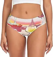 [RPLIFE] Elegant Wine Eiffel Tower Pink Womens Underwear Breifs, Breathable Briefs for Women, Womens Stretch Underwear Briefs, Elegant Wine Eiffel Tower Pink, X-Large