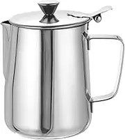 uxcell Milk Frothing Pitcher, 21oz/600ml Stainless Steel Coffee Cup Mug Milk Frothing Pitcher Jug with Lid and Handle for Home Cafe Bar Restaurant Hotel