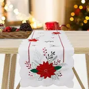 White Christmas Table Runner 70 Inches Long, Holiday Embroidered 13"Wx70"L
