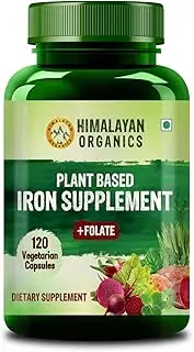 Himalayan Organics Plant Based Iron Supplement with Folate | Blood Builder | Whole Food | 120 Veg Capsules