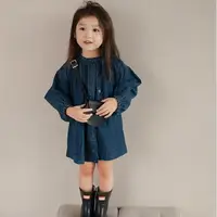 在飛比找momo購物網優惠-【Arbea】女童裙子立領單排扣牛仔裙連身裙(韓系風)