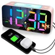 Loud RGB Alarm Clock for Girl Bedroom 2 Alarms Loud LED Big Mirror Display Pl...