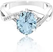 [Belinda Jewelz] 925 Sterling Silver 8x10 mm Oval Gemstone Diamond Rhodium Plated Womens Jewelry Ring