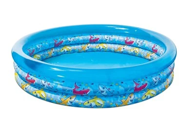 Play Day 3-Ring Inflatable Blue Shark Kids Toddler Swimming Pool Outdoor Swim