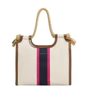 Cream canvas Marcel tote with striped tape One size White