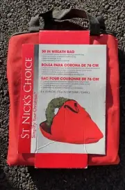 NEW St Nick’s Choice Christmas 6'' x 30" Red Wreath Storage Bag Carry Handle