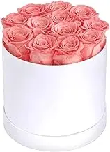 Natural Rose in Round Box Handmade Preserved Rose Eternal Life Real Rose Perfect Mothers Day Anniversary Birthday Gift(White)