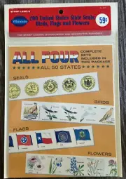 Vintage Whitman #6612 Stamp Labels 200 US State Seals, Birds, Flags & Flowers