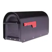 Architectural PostMount Mailbox Large Black Galvanized Steel Non-Locking w/ Flag