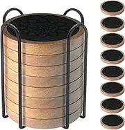 Wood Coasters for Drinks Set of 8, Minacun Absorbent Coaster, Drinks Coasters for Coffee Tabletop Protection, Non-Slip, Non-Stick, Suitable for Kinds of Cups Wooden Table Drink, 4.3 Inch Black