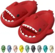 [Jfxgjuv] Shark Slides Kids, Shark Slippers Kids, Boys Girls Cloud Shark Slides Non-Slip Novelty Open Toe Sandals Thick Sole Beach Pool Shoes Shower Sandals, Red, 2 Little Kid