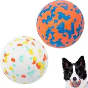 2 Pack Dog Toy Balls Indestructible Dog Tennis Ball Aggressive Chewers 3inch/7.5cm Dog Toys for Medium Large Dogs Interactive Durable Bouncy Dog Chew Balls Water Toy Fetch Balls (Orange+White)