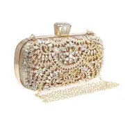 Womens Sparkly Crystal Clutch Bag Bridal Purse Evening Handbag-Gold