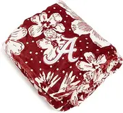 Vera Bradley Collegiate Plush XL Throw Blanket (Multiple Teams Available), Cardinal/White Rain Garden with The University of Alabama