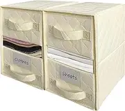 MANOLYE (2 PACK) Foldable Bed Sheet Organizer and Storage Box,Large Linen Closet Organizer and Bedding Container,Storage Bins for Duvet Cover,Sheet Sets,Blankets, Pillowcases and Clothes,(Beige)