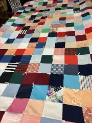 Vintage 60s 70s Handmade Colorful Patchwork Quilt with Brown Backing 94 x76