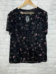 Torrid Stars Crinkle Chiffon Top Short Sleeve Button Front Blouse Black 2X New