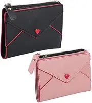 [BESTYASH] Wallet Heart Embroidery Small Leather Clutch Zipper Closure Wallet for Women Large Capacity Purse