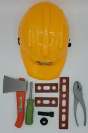 Kids Toy Construction Set Hard Hat Ax Pliers Screwdriver & Wood