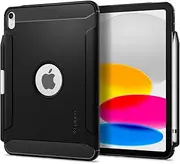 SPIGEN Rugged Armor for iPad A16 Case 11th/10th Generation (2025/2022) with Apple Pencil Holder, Air Cushion Protection Technology Matte Finish Carbon Fibre Design Cover - Black