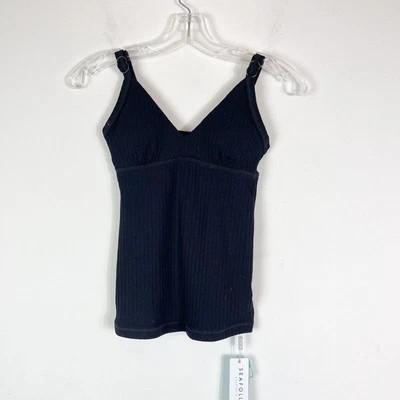 Seafolly NWT Black Inka Rib Sweetheart Singlet Size 4