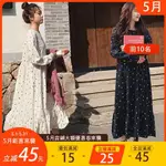 《；涼涼》M-4XL大尺碼洋裝👗長袖洋裝波點長洋裝顯瘦洋裝連身裙洋裝連衣裙加大尺碼長裙女棉花糖女孩裙子