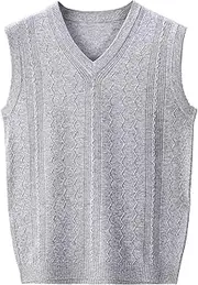 [SWJGLITTR] Men's Striped Sweater Vest V Neck Solid Sleeveless Sweater for Men Casual Slim Fit Pullover Vests, Light Gray, Large