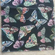 Novelty Tapestry Fabric. 26x27. Butterflies Fabric. Black Background. Colorful.