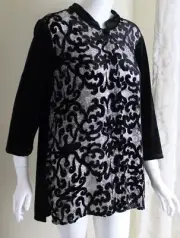 NWT Chico's Travelers Sz 2 L Velvet BLACK Rich Burnout Devore Paisley Jacket