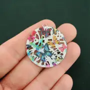 2 Filigree Circle Charms Rainbow Enamel Stunning Butterfly Design - E613