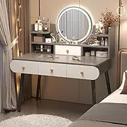 Dressing Table with 4 Drawers, Multifunctional Makeup Vanity Dressing Table with LED Makeup Mirror, Smart Dressing Table Makeup Vanity Table Lighted Mirror, Makeup Desk for Bedroom