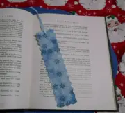 Bookmark CHRISTMAS Fabric Blue with Snowflakes Handmade Light Blue Ribbon