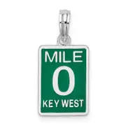 Sterling Silver De-Ani Rhodium-Plated Enameled Small Key West Mile 0 Pendant