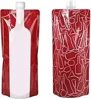 JIEDALIN 2 Pcs 750 ml Portable Reusable Plastic Wine Bottle Pouch Portable Drink Pouches Pouch Collapsible Liquid Leak Proof Flask Holder for Wine Liquor Beverages, Red, Bag Organiser