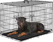 PayLessHere Large Dog Crate Kennel for Medium Large Dogs Metal Dog Cage Double-Door Folding Travel Indoor Outdoor Puppy Playpen with Divider and Handle Plastic Tray,42 inches