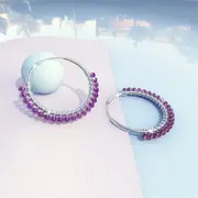 Solid 925 Sterling Silver Purple Amethyst Huggie Earrings