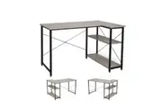 Costway L-shaped Corner Computer Desk Home Office Writing Desk w/Storage Shelves Grey