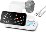 3 in 1 Wireless Charger, 15W Fast Wireless Charging Station Stand Compatible with iPhone 16 15 14 13 12 11 XS Series, Air Pods Pro 2/4/3, Apple Watch Series 10/Ultra2/9/8/7/6/5/4/3/2/SE,White