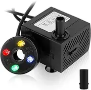 Forever Speed 5 W Mini Aquarium Water Pump Pond Pump Submersible Pumps for Aquarium Pond with 4 Colourful LED Lights, Adjustable Mini Pump Garden Submersible Pumps for Fountain, Rock Garden, Max